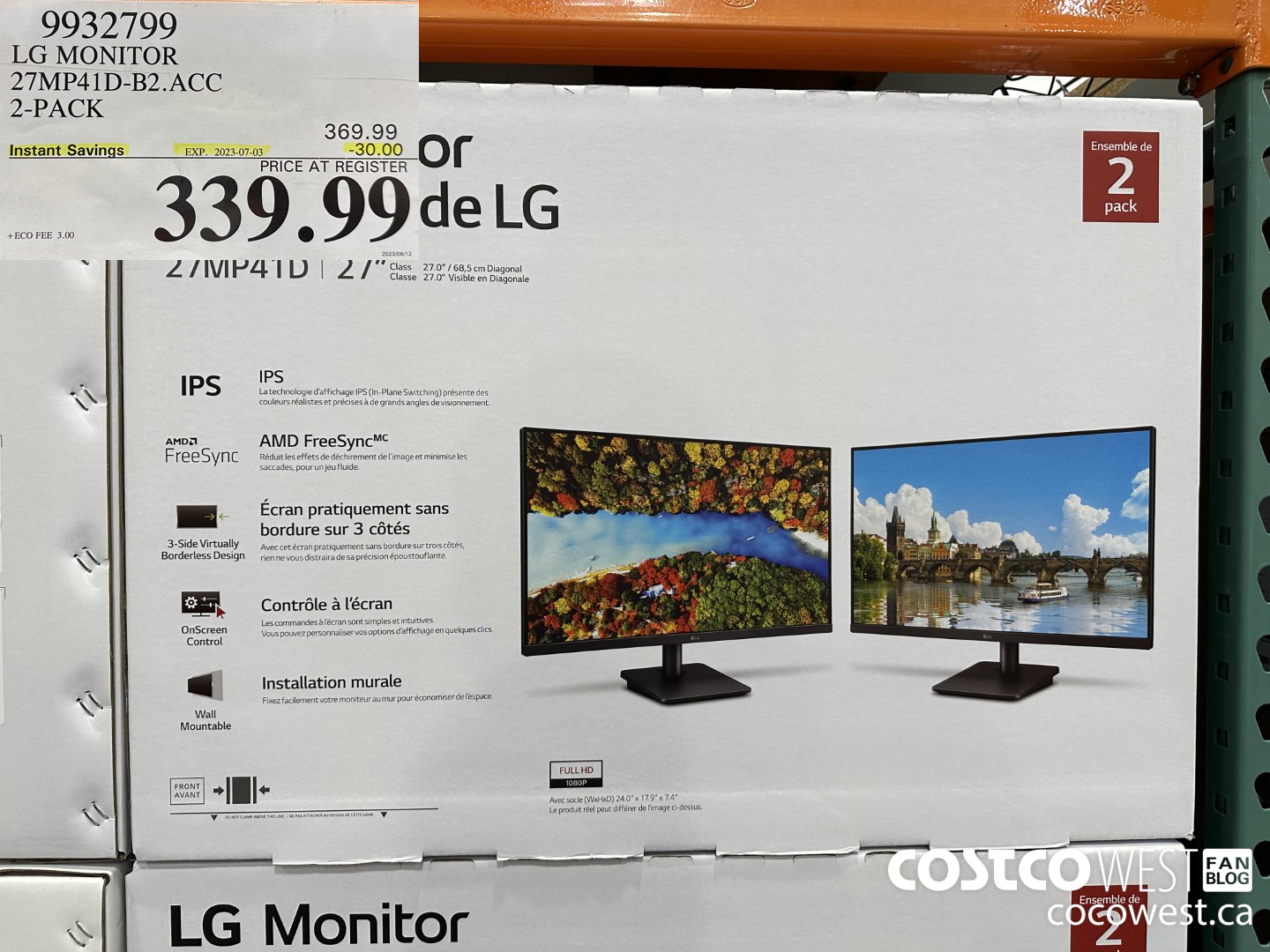 9932799 LG MONITOR 27MP41D-B2.ACC 2-PACK ($30.00 INSTANT SAVINGS EXPIRES ON 2023-07-03) $339.99