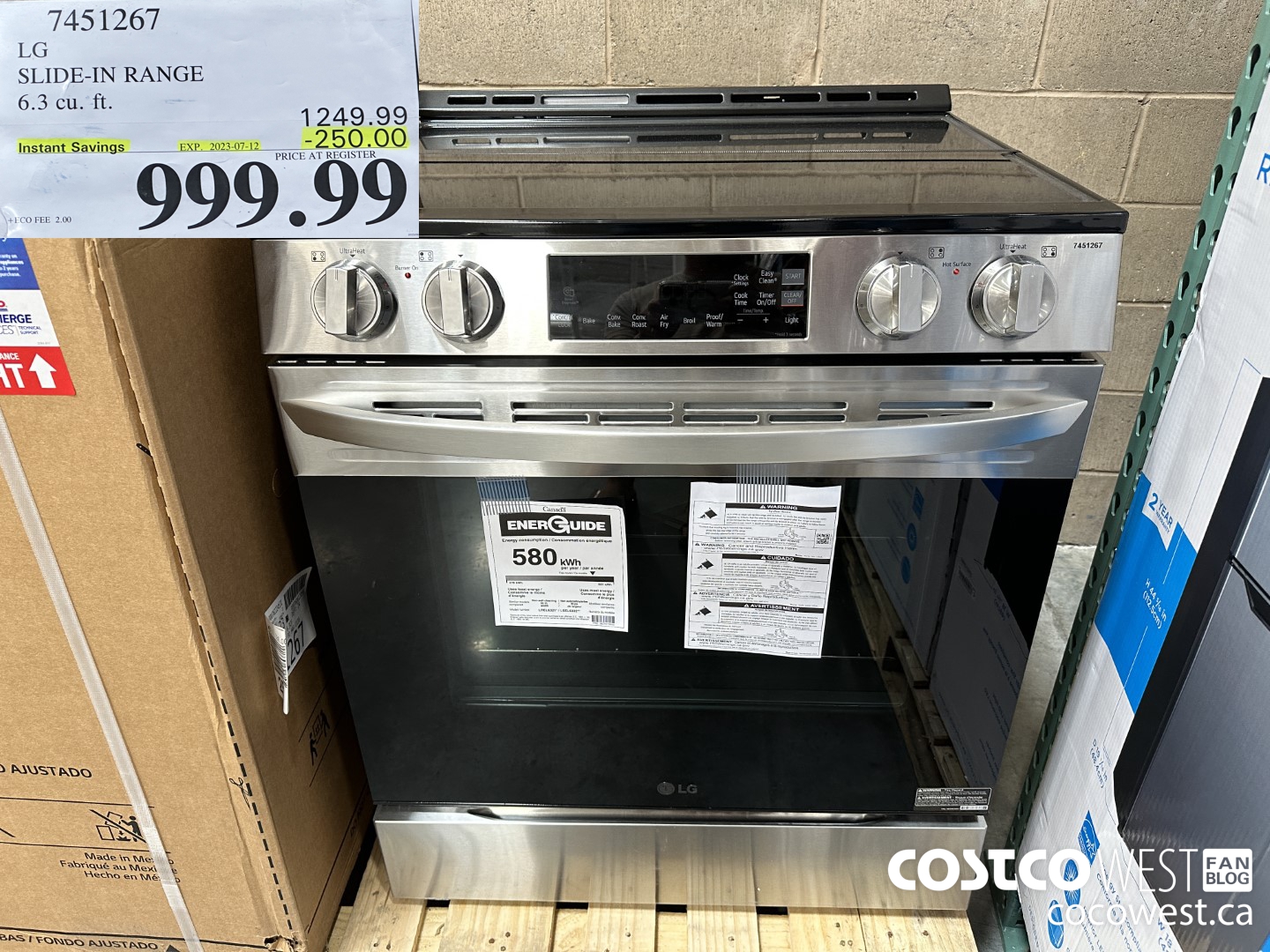 7451267 LG SLIDE-IN RANGE 6.3 CU. FT. ($250.00 INSTANT SAVINGS EXPIRES ON 2023-07-12) $999.99