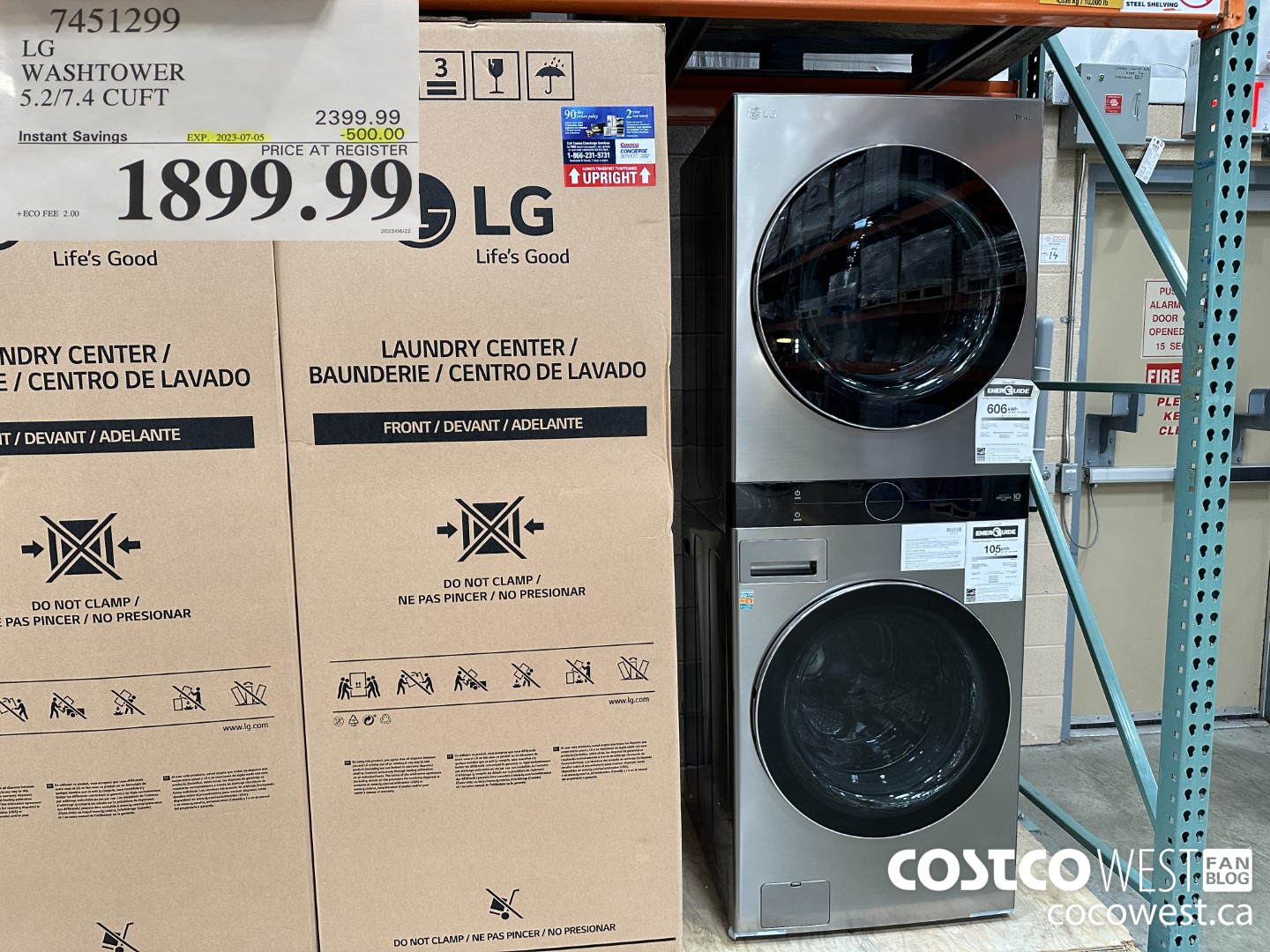 7451299 LG WASHTOWER 5.2/7.4 CUFT ($500.00 INSTANT SAVINGS EXPIRES ON 2023-07-05) $1899.99