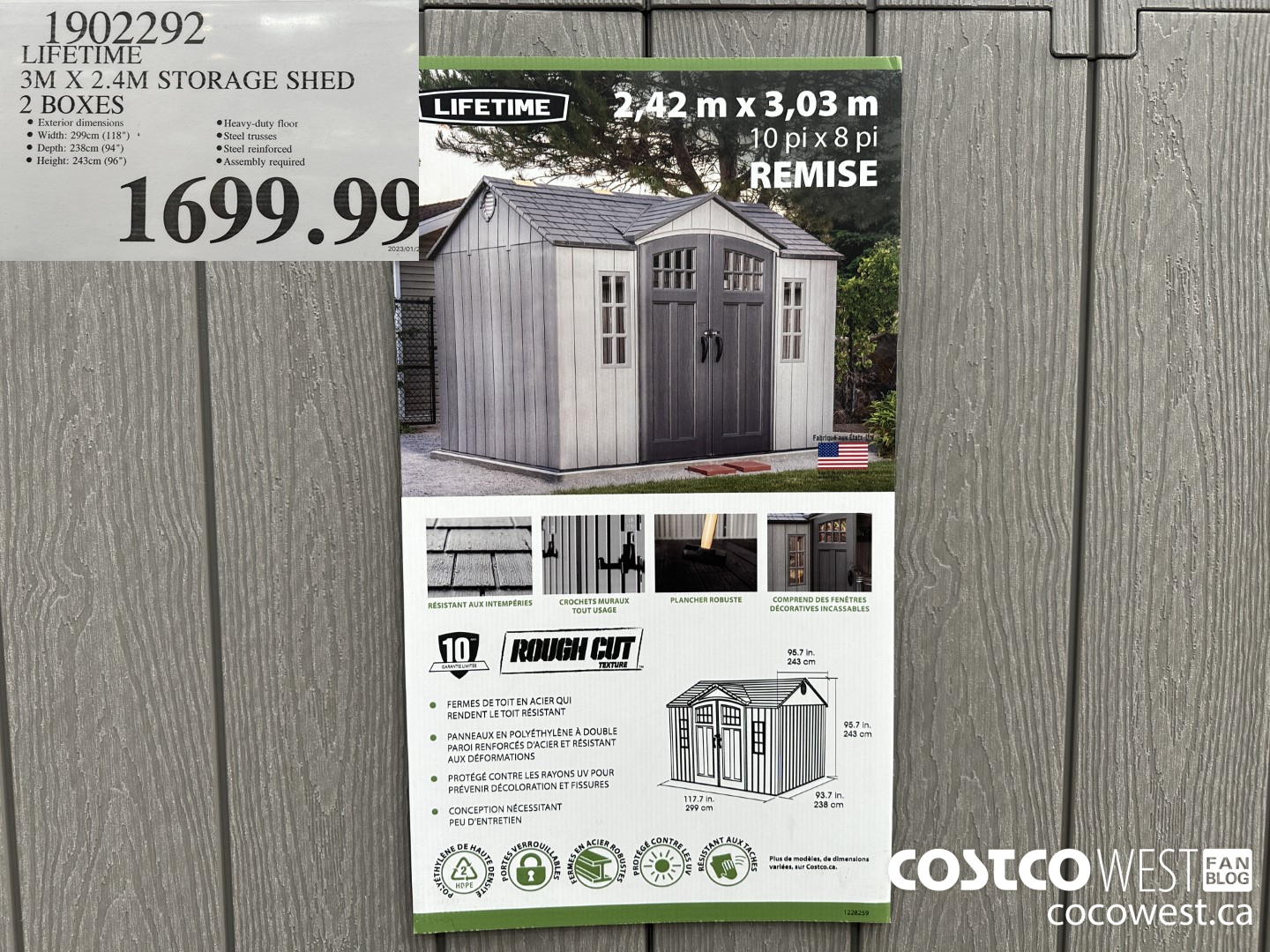 1902292 LIFETIME STORAGE 3M X 2.4M STORAGE SHED 2 BOXES $1699.99