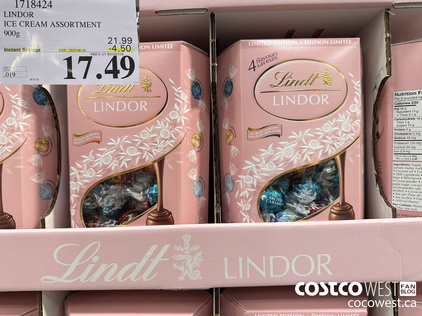 1718424 LINDOR ICE CREAM ASSORTMENT 900G ($4.50 INSTANT SAVINGS EXPIRES ON 2023-06-18) $17.49