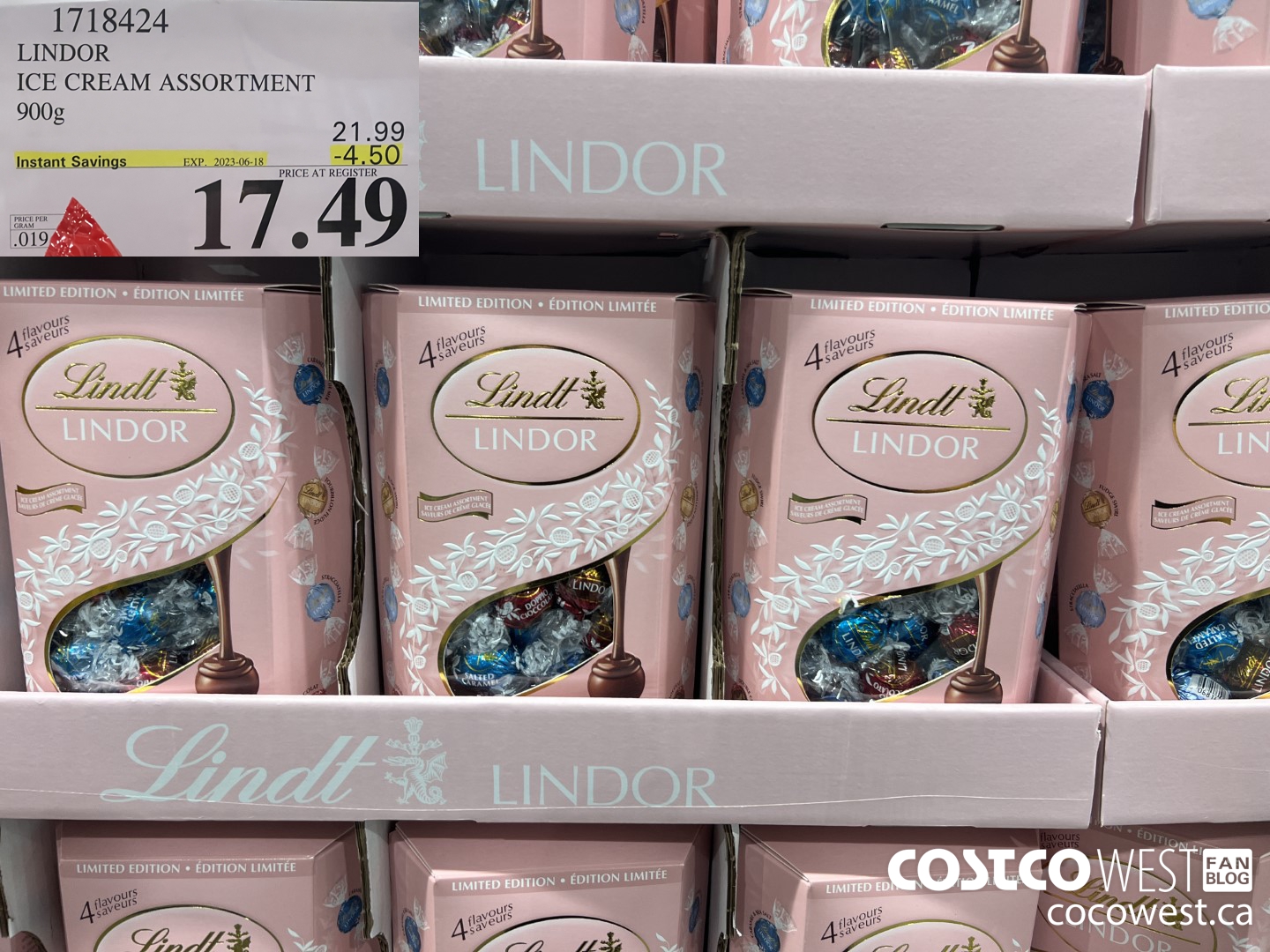 1718424 LINDOR ICE CREAM ASSORTMENT 900G ($4.50 INSTANT SAVINGS EXPIRES ON 2023-06-18) $17.49