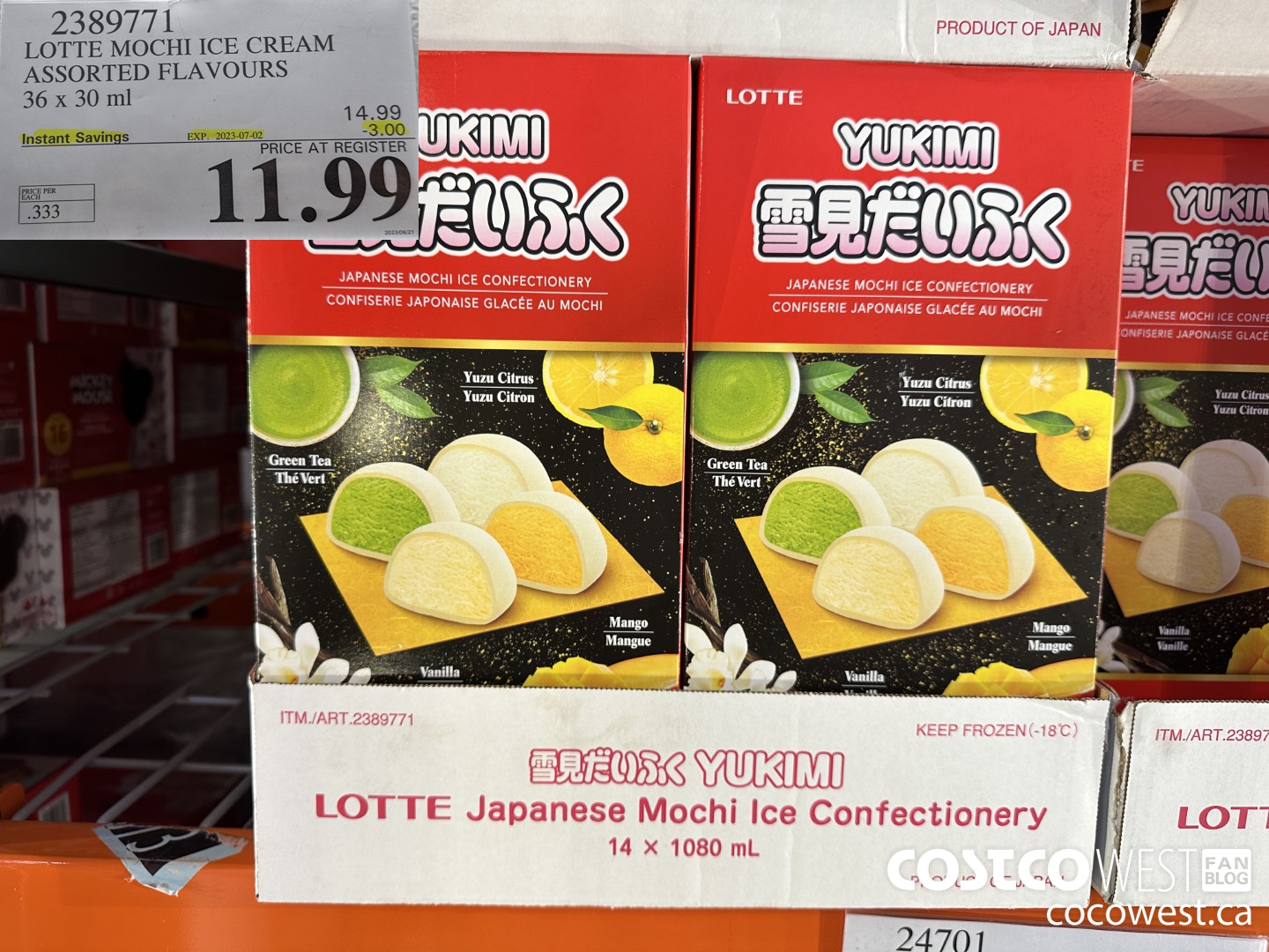 2389771 LOTTE MOCHI YUZU/VAN/GT/MANGO 36 X 30 ML ($3.00 INSTANT SAVINGS EXPIRES ON 2023-07-02) $11.99