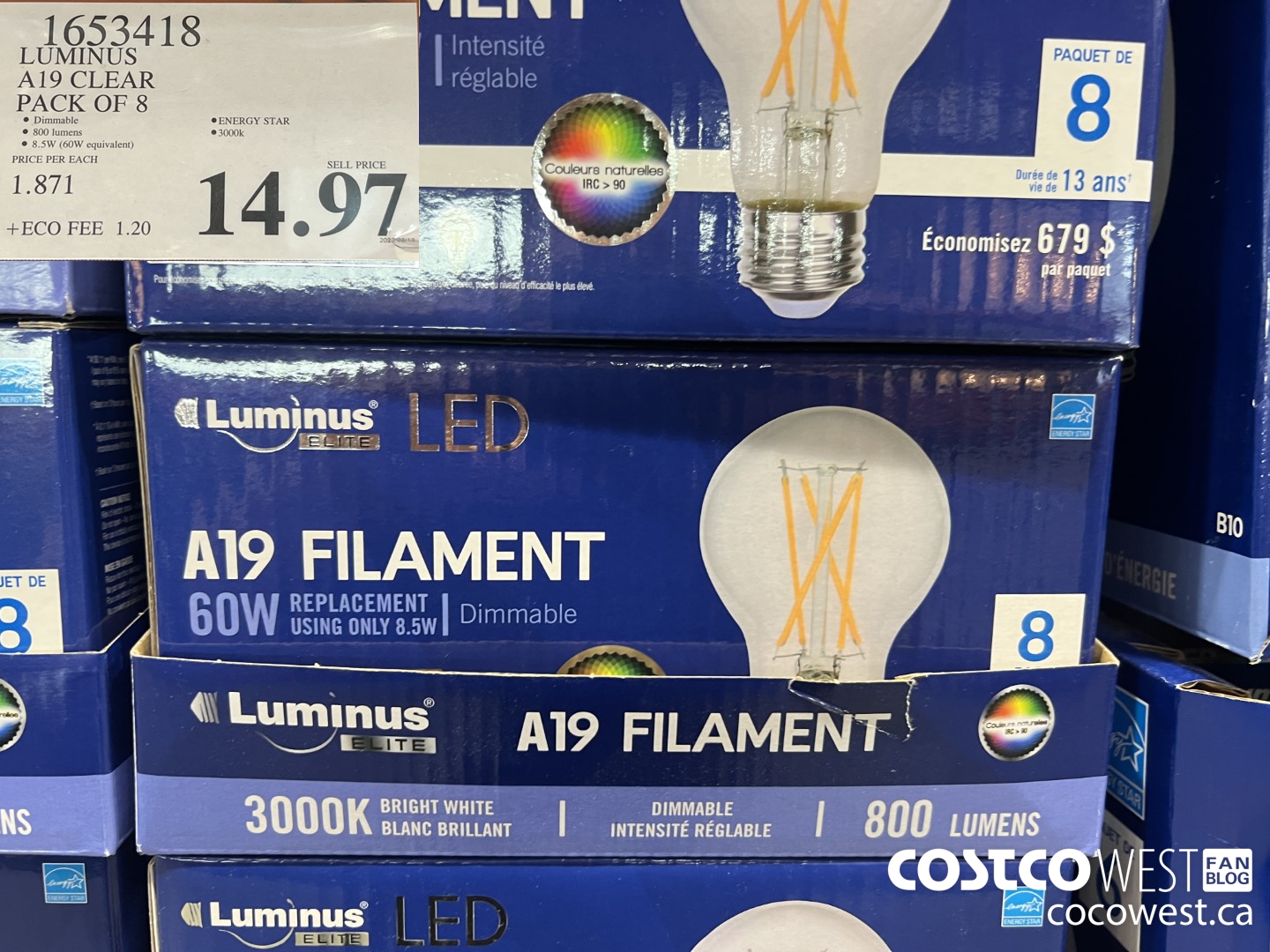 1653418 LUMINUS A19 CLEAR PACK OF 8 $14.97