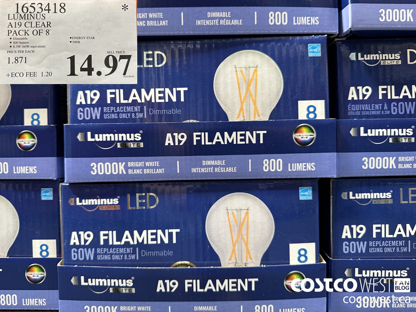 1653418 LUMINUS A19 CLEAR PACK OF 8 $14.97