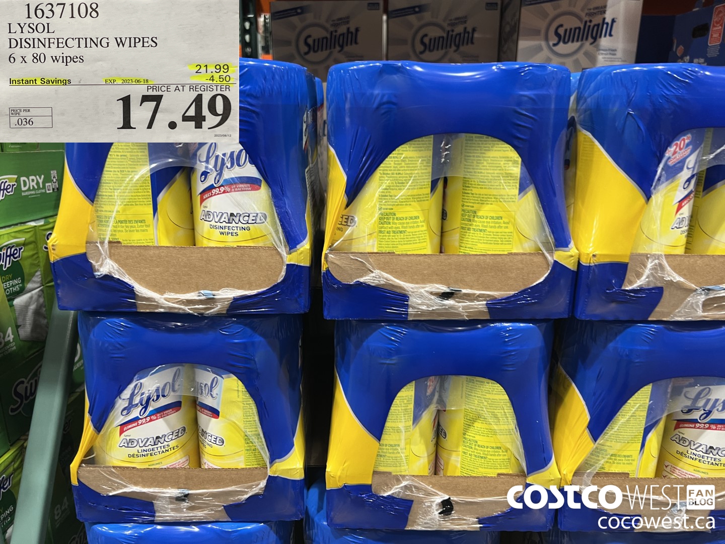 1637108 LYSOL DISINFECTING WIPES 6 X 80 WIPES ($4.50 INSTANT SAVINGS EXPIRES ON 2023-06-18) $17.49