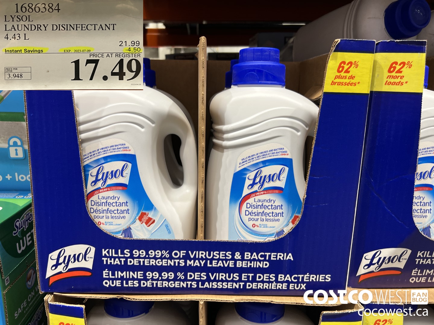 1686384 LYSOL LAUNDRY DISINFECTANT 4.43 L ($4.50 INSTANT SAVINGS EXPIRES ON 2023-07-09) $17.49