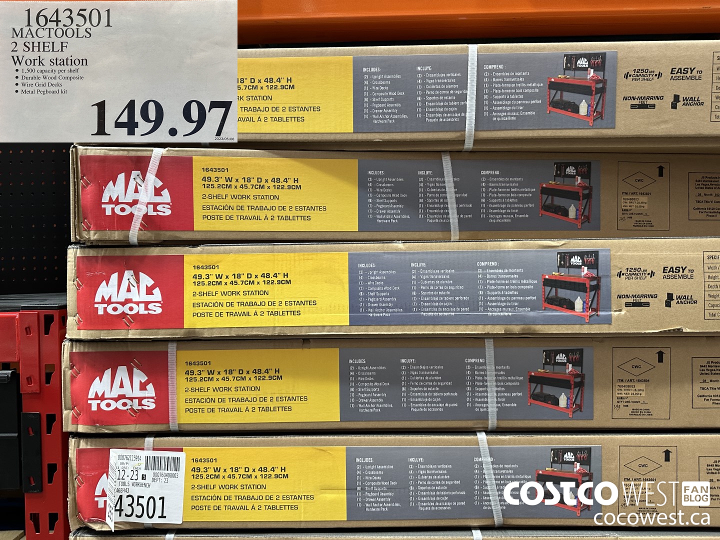 1643501 MACTOOLS 2 SHELF WORK STATION $149.97