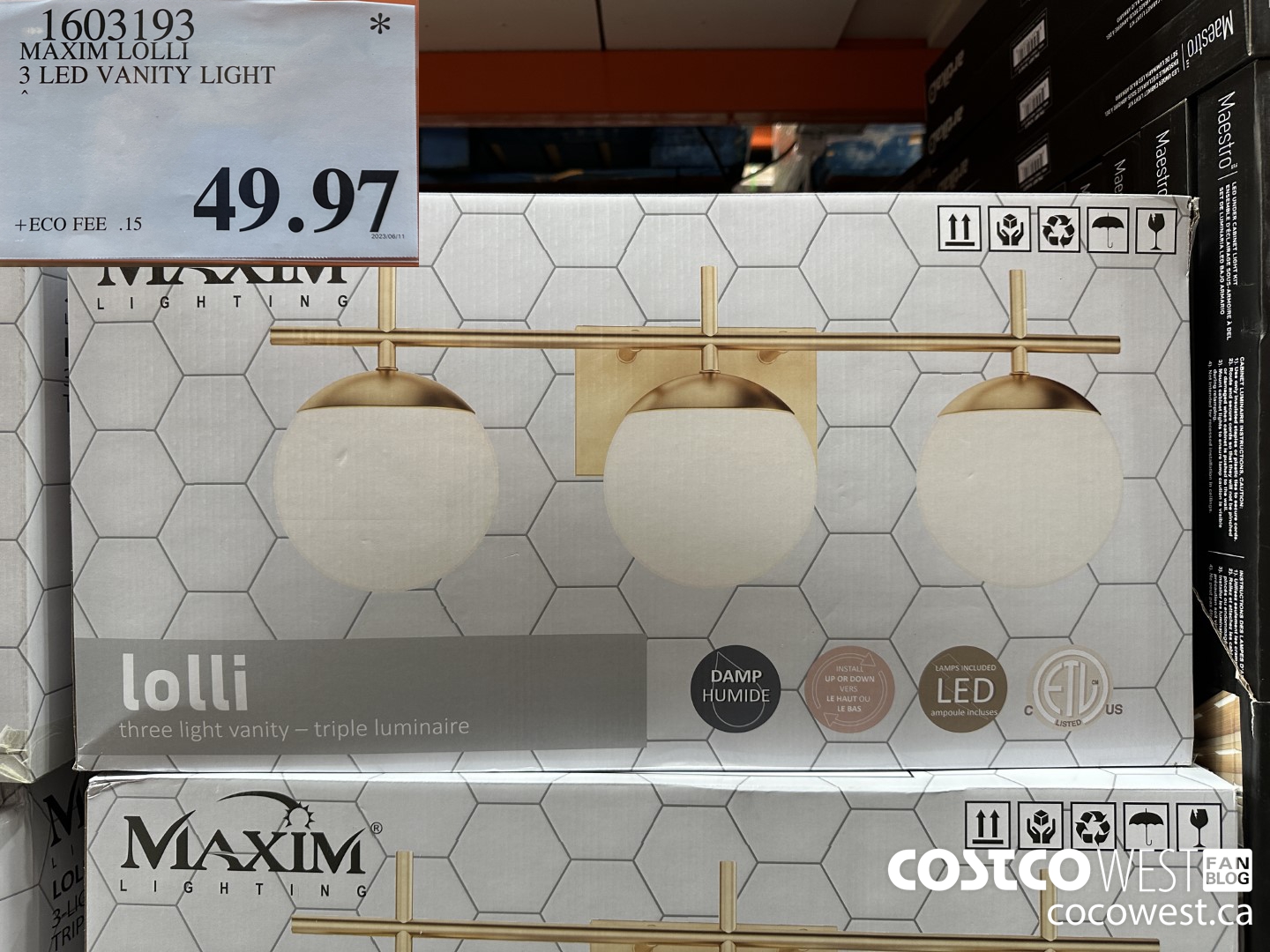 1603193 MAXIM LOLLI 3 LED VANITY LIGHT $49.97