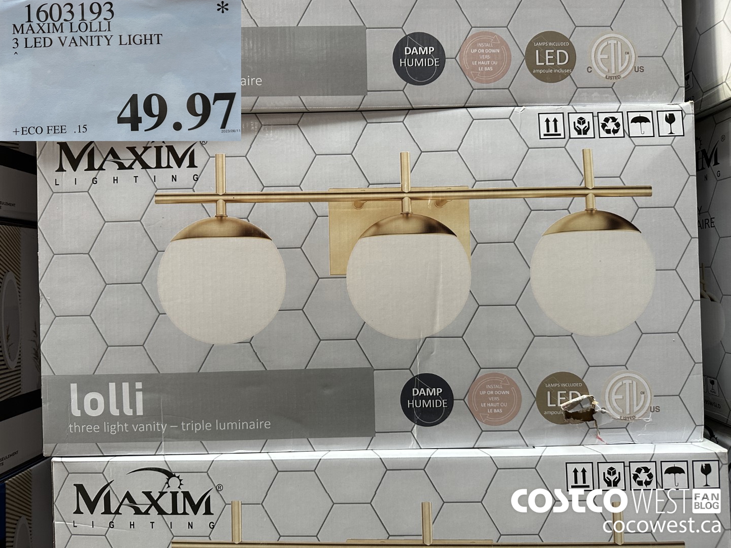 1603193 MAXIM LOLLI 3 LED VANITY LIGHT $49.97