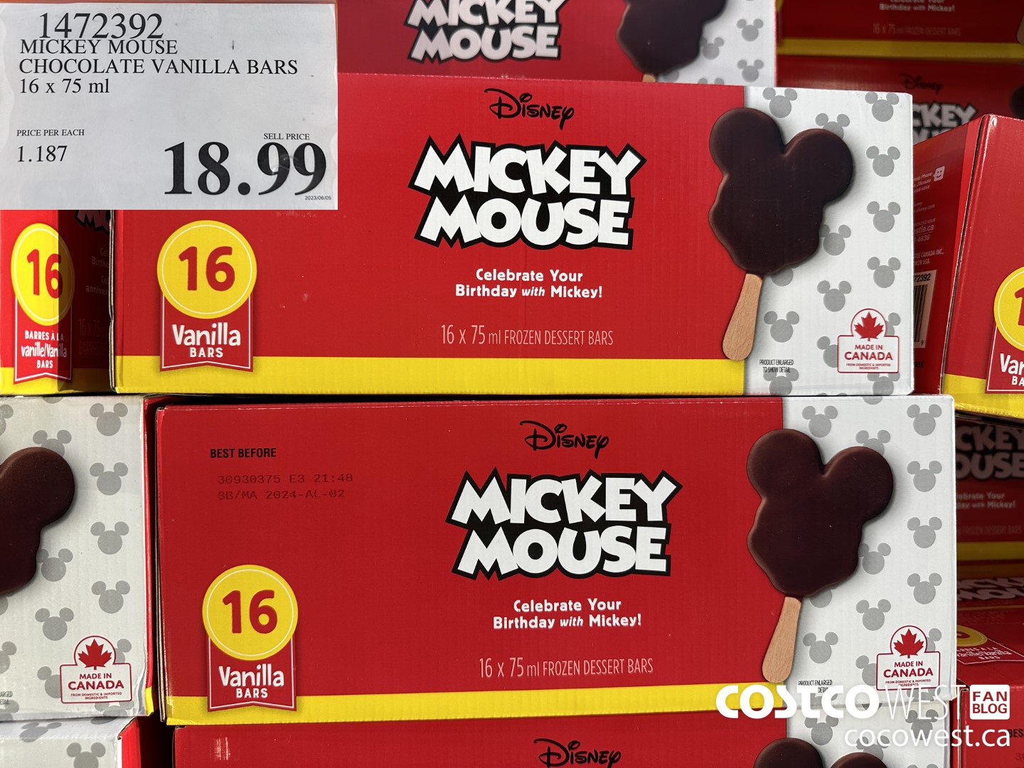 1472392 MICKEY MOUSE CHOCOLATE VANILLA BARS 16 X 75ML $18.99