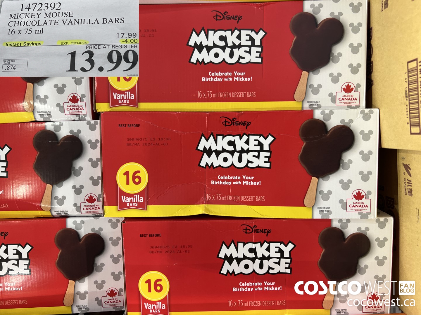 1472392 MICKEY MOUSE CHOCOLATE VANILLA BARS 16 X 75ML ($4.00 INSTANT SAVINGS EXPIRES ON 2023-07-02) $13.99