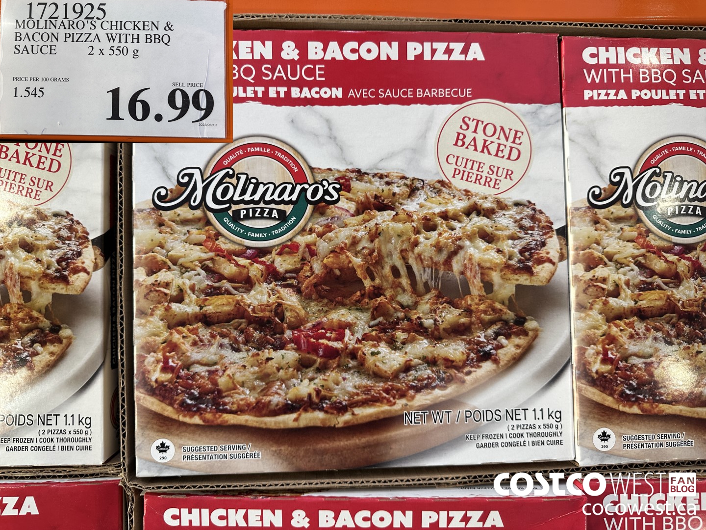 1721925 MOLINARO'S CHICKEN & BACON PIZZA WITH BBQ SAUCE 2 X 550 G $16.99