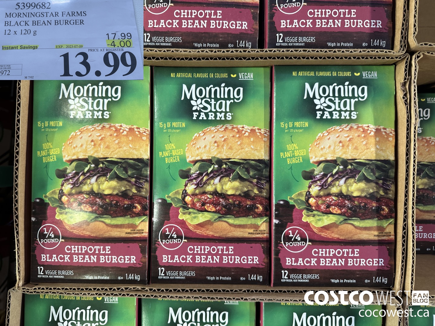 5399682 MORNINGSTAR FARMS BLACK BEAN BURGER 12 x 120g ($4.00 INSTANT SAVINGS EXPIRES ON 2023-07-09) $13.99
