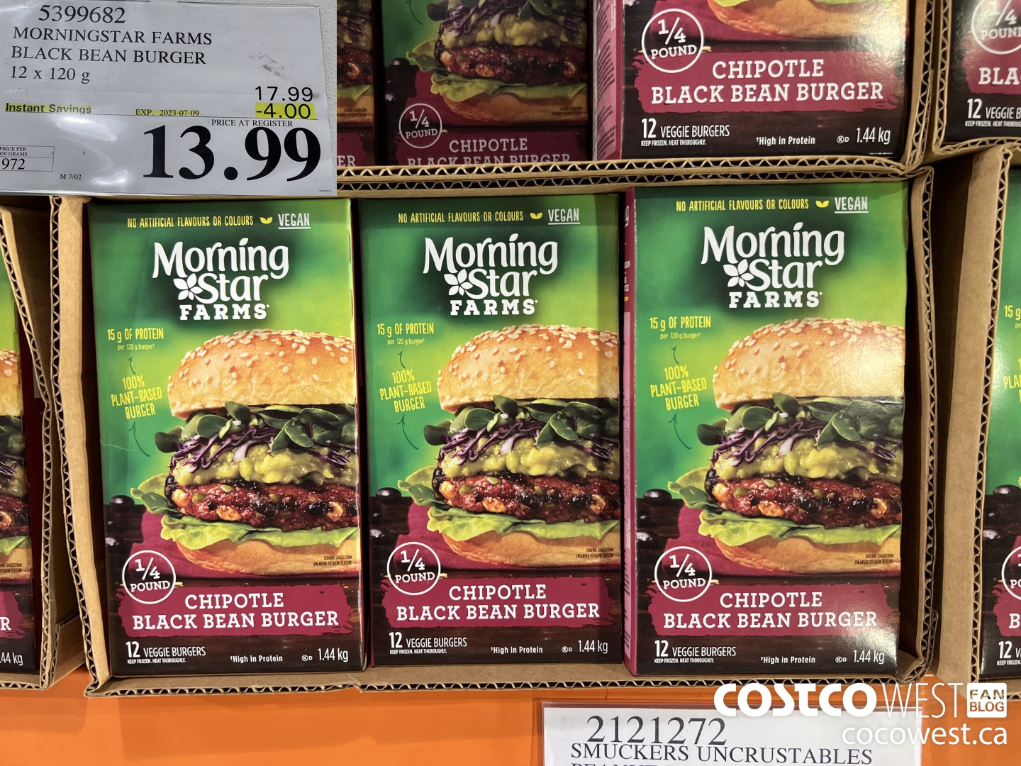 5399682 MORNINGSTAR FARMS BLACK BEAN BURGER 12 x 120g ($4.00 INSTANT SAVINGS EXPIRES ON 2023-07-09) $13.99