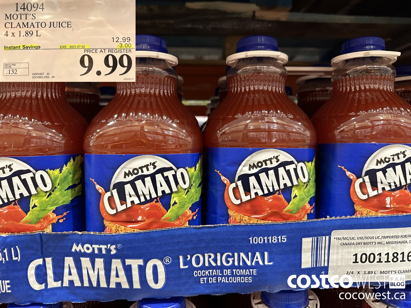14094 MOTTS CLAMATO JUICE 4 X 1.89 L ($3.00 INSTANT SAVINGS EXPIRES ON 2023-07-02) $9.99