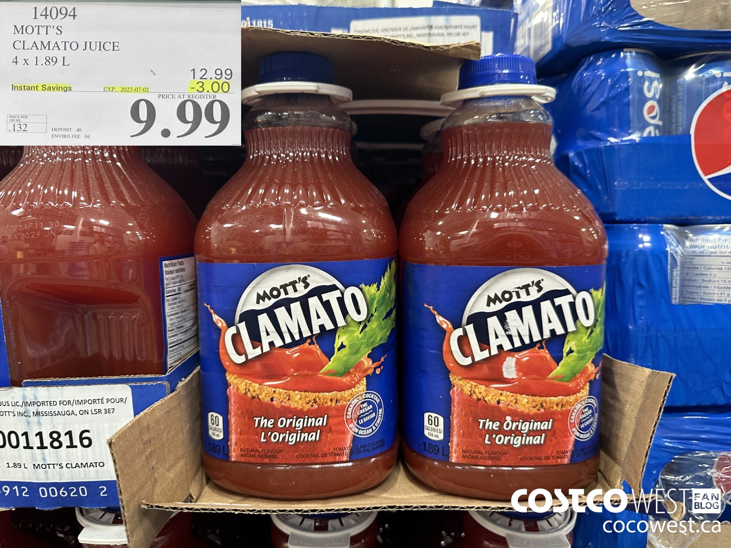 14094 MOTTS CLAMATO JUICE 4 X 1.89 L ($3.00 INSTANT SAVINGS EXPIRES ON 2023-07-02) $9.99