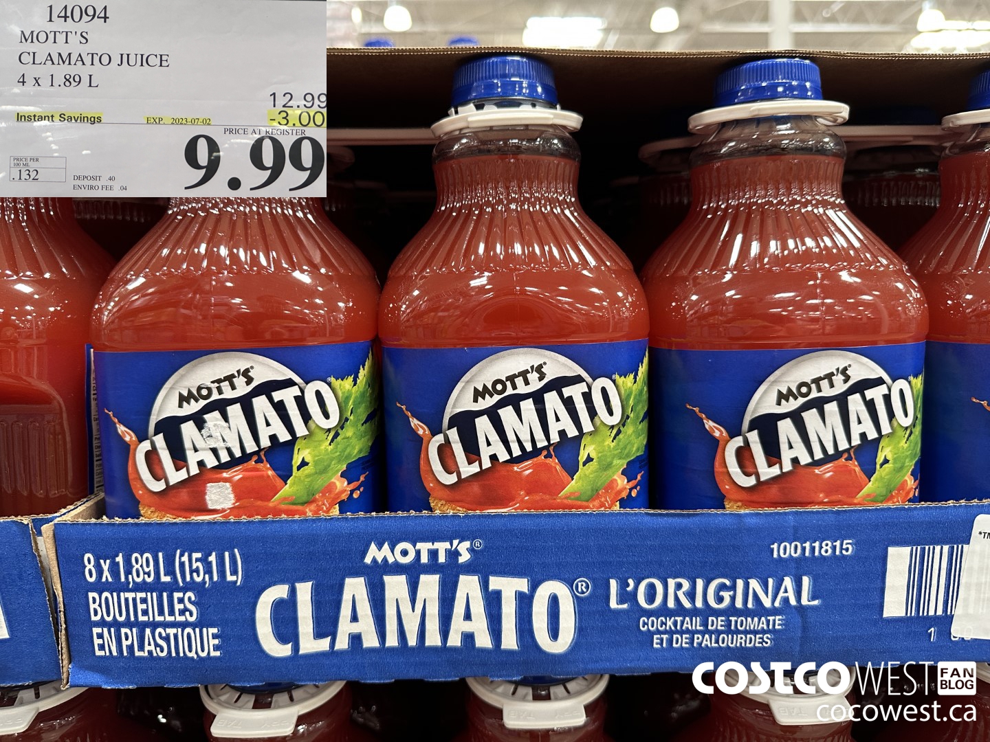 14094 MOTTS CLAMATO JUICE 4 X 1.89 L ($3.00 INSTANT SAVINGS EXPIRES ON 2023-07-02) $9.99