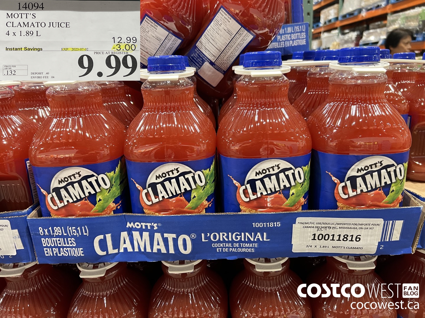 14094 MOTTS CLAMATO JUICE 4 X 1.89 L ($3.00 INSTANT SAVINGS EXPIRES ON 2023-07-02) $9.99