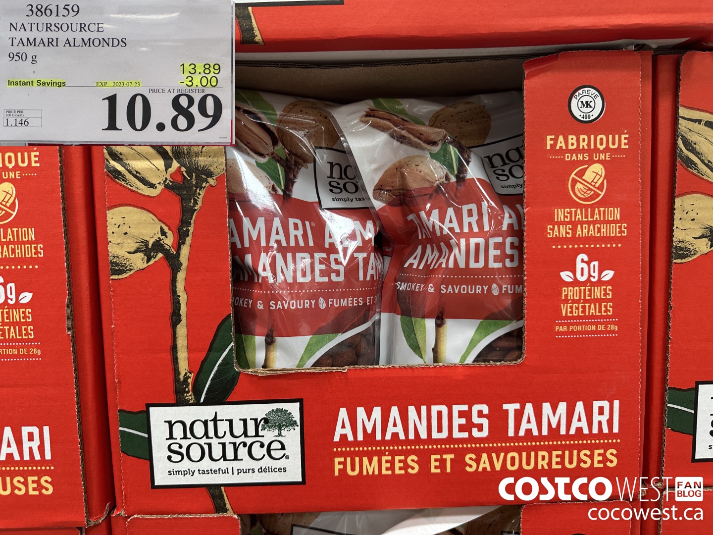 386159 NATURSOURCE TAMARI ALMONDS 950 g ($3.00 INSTANT SAVINGS EXPIRES ON 2023-07-23) $10.89