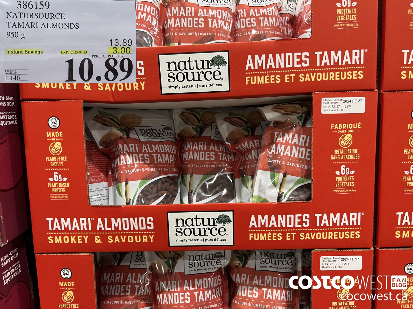 386159 NATURSOURCE TAMARI ALMONDS 950 g ($3.00 INSTANT SAVINGS EXPIRES ON 2023-07-23) $10.89