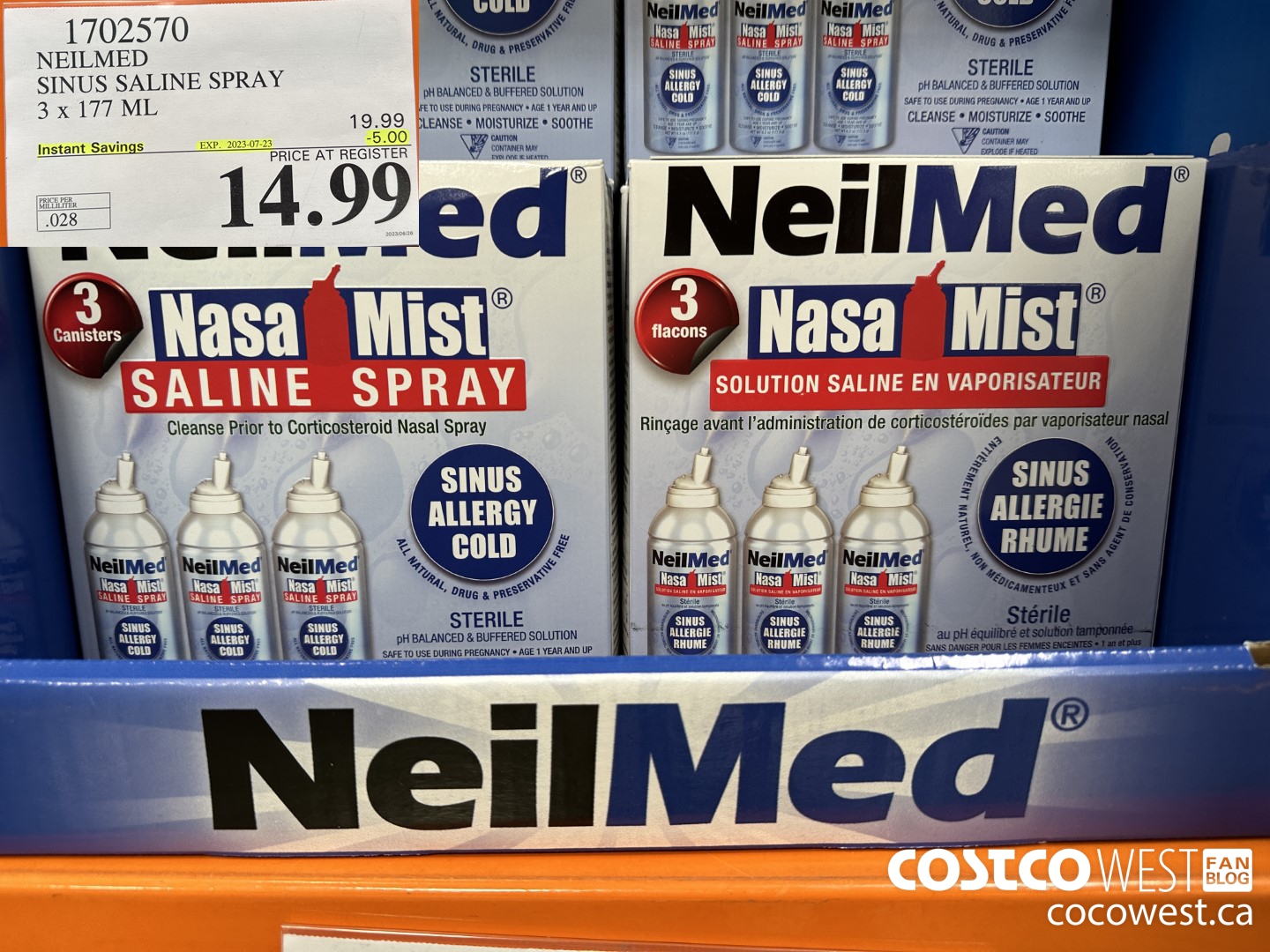 1702570 NEILMED SINUS SALINE SPRAY 3 X 177 ML ($5.00 INSTANT SAVINGS EXPIRES ON 2023-07-23) $14.99