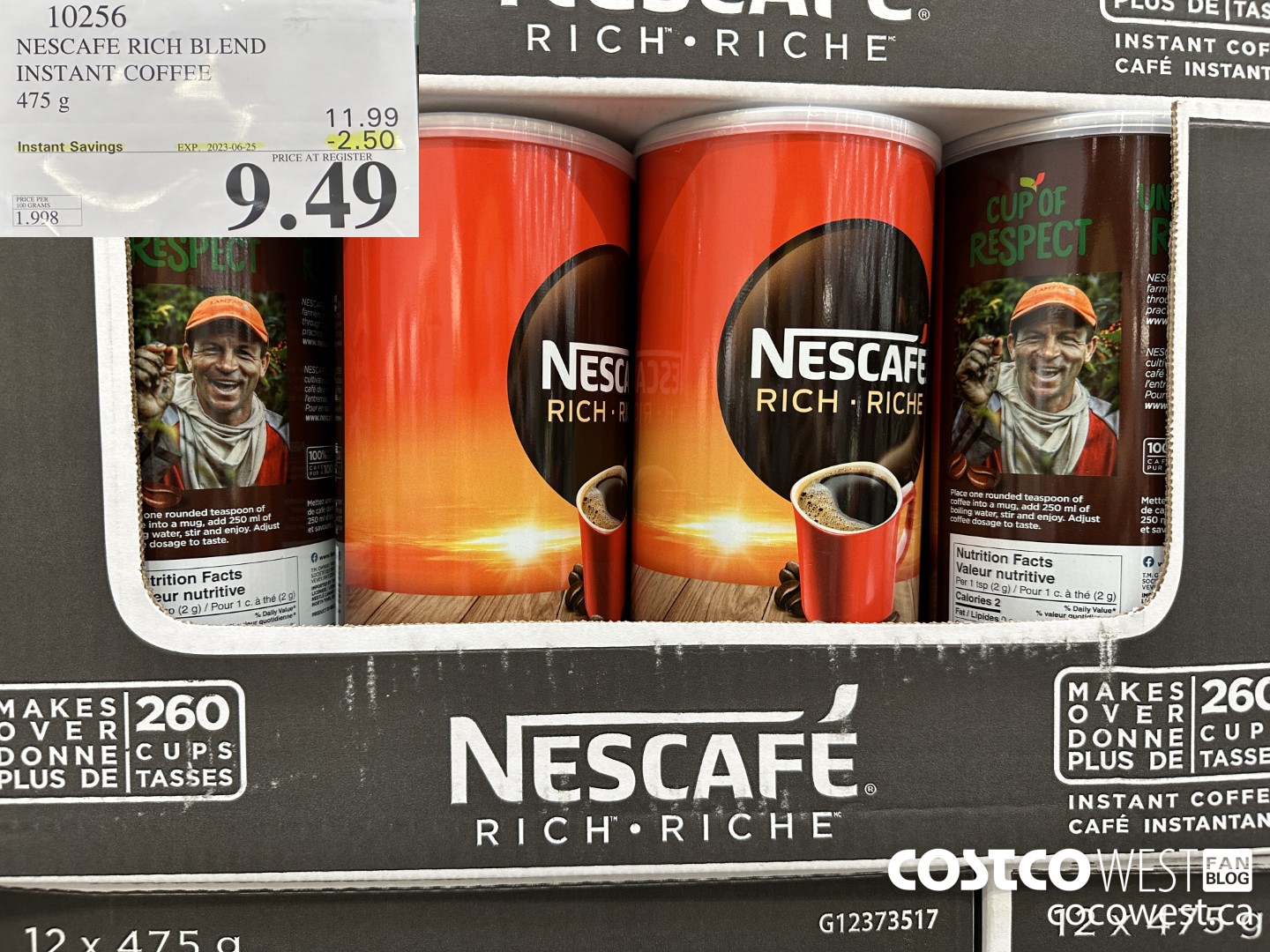 10256 NESCAFE RICH BLEND INSTANT COFFEE 475 g  ($2.50 INSTANT SAVINGS EXPIRES ON 2023-06-25) $9.49