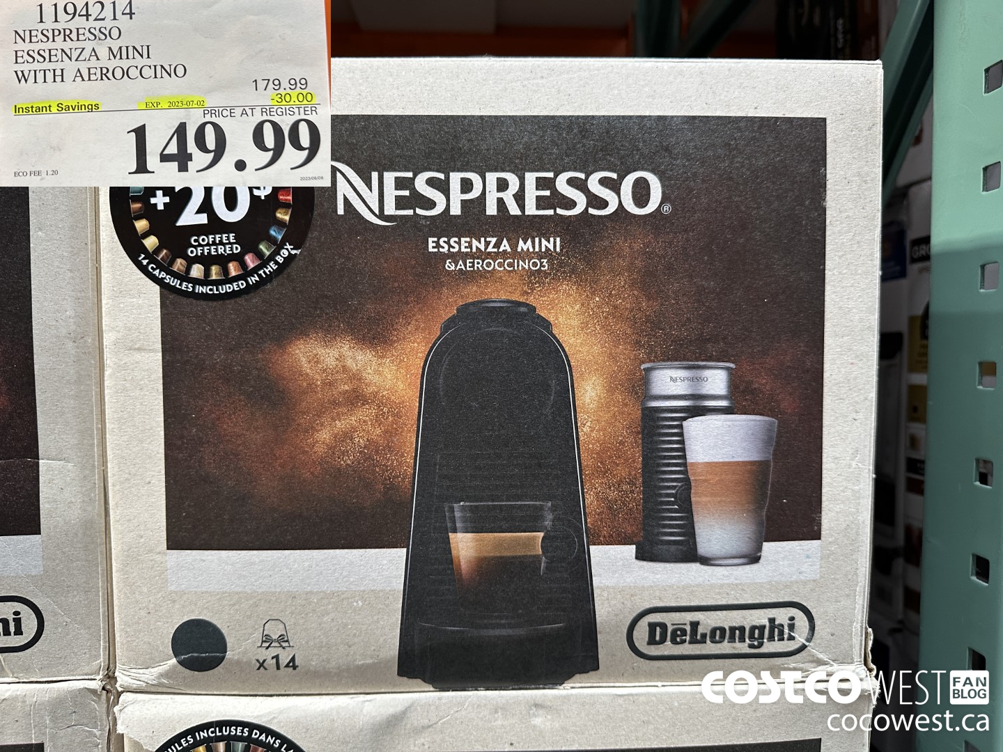 1194214 NESPRESSO ESSENZA MINI WITH AEROCCINO ($30.00 INSTANT SAVINGS EXPIRES ON 2023-07-02) $149.99