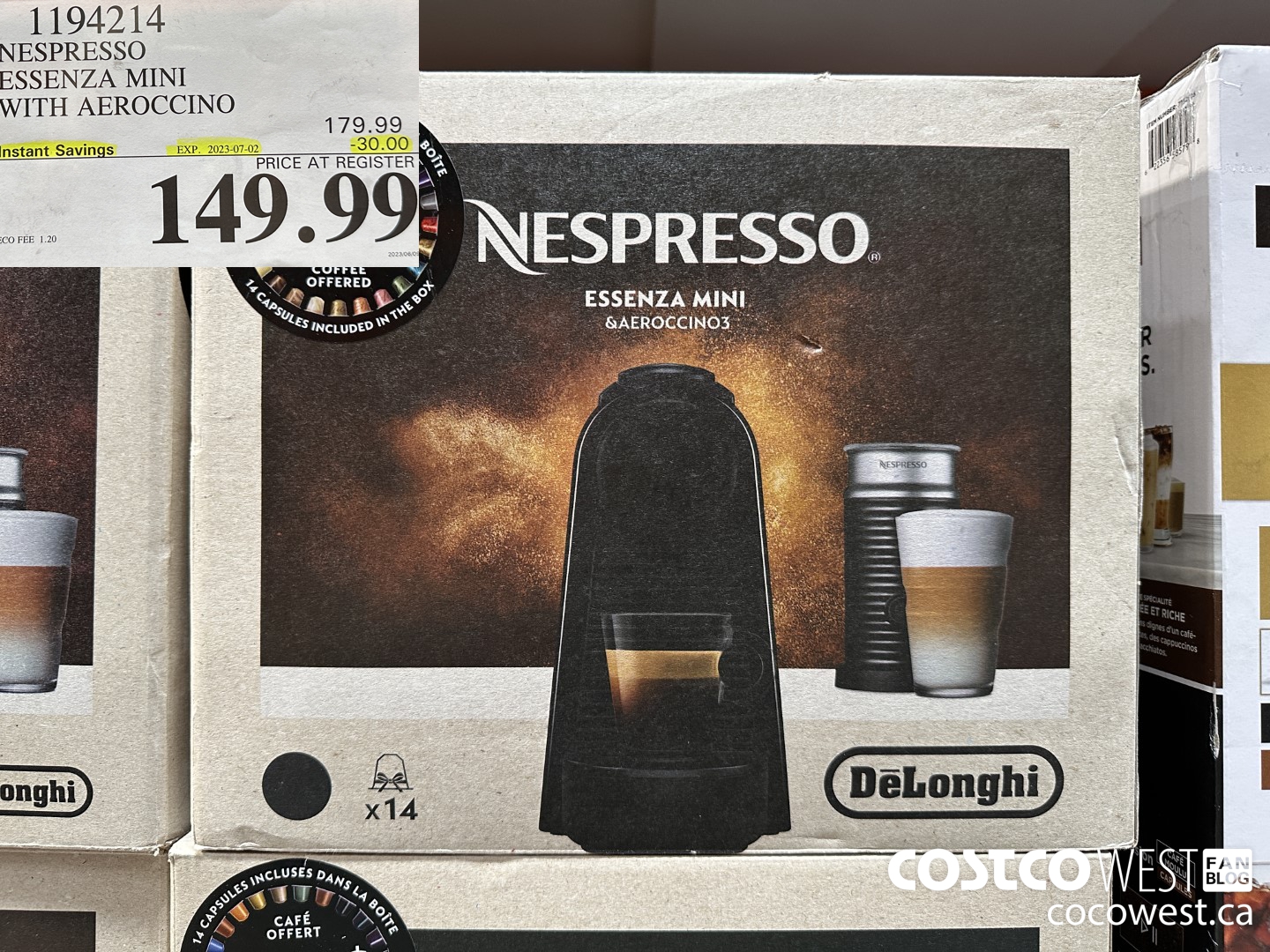 1194214 NESPRESSO ESSENZA MINI WITH AEROCCINO ($30.00 INSTANT SAVINGS EXPIRES ON 2023-07-02) $149.99
