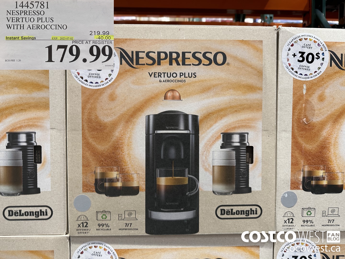1445781 NESPRESSO VERTUO PLUS WITH AEROCCINO ($40.00 INSTANT SAVINGS EXPIRES ON 2023-07-02) $179.99