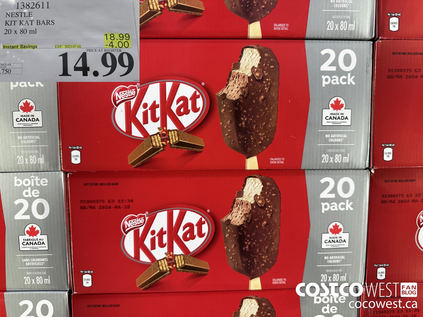 1382611 NESTLE KIT KAT BARS 20 x 80 ml ($4.00 INSTANT SAVINGS EXPIRES ON 2023-07-02) $14.99