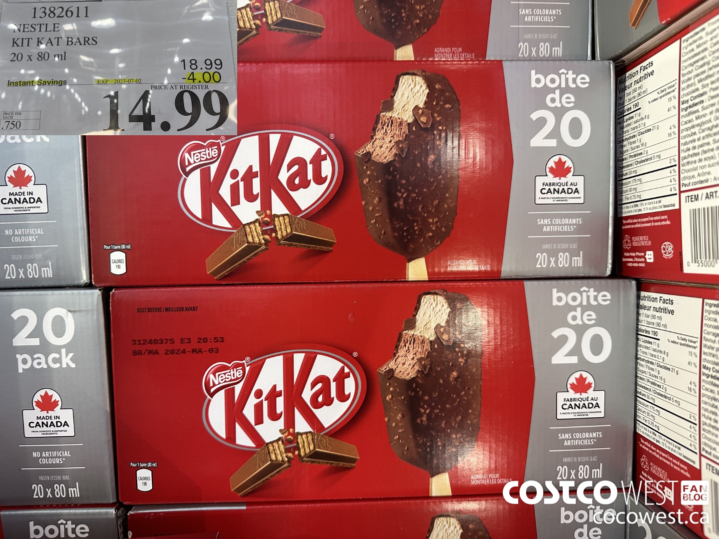 1382611 NESTLE KIT KAT BARS 20 x 80 ml ($4.00 INSTANT SAVINGS EXPIRES ON 2023-07-02) $14.99