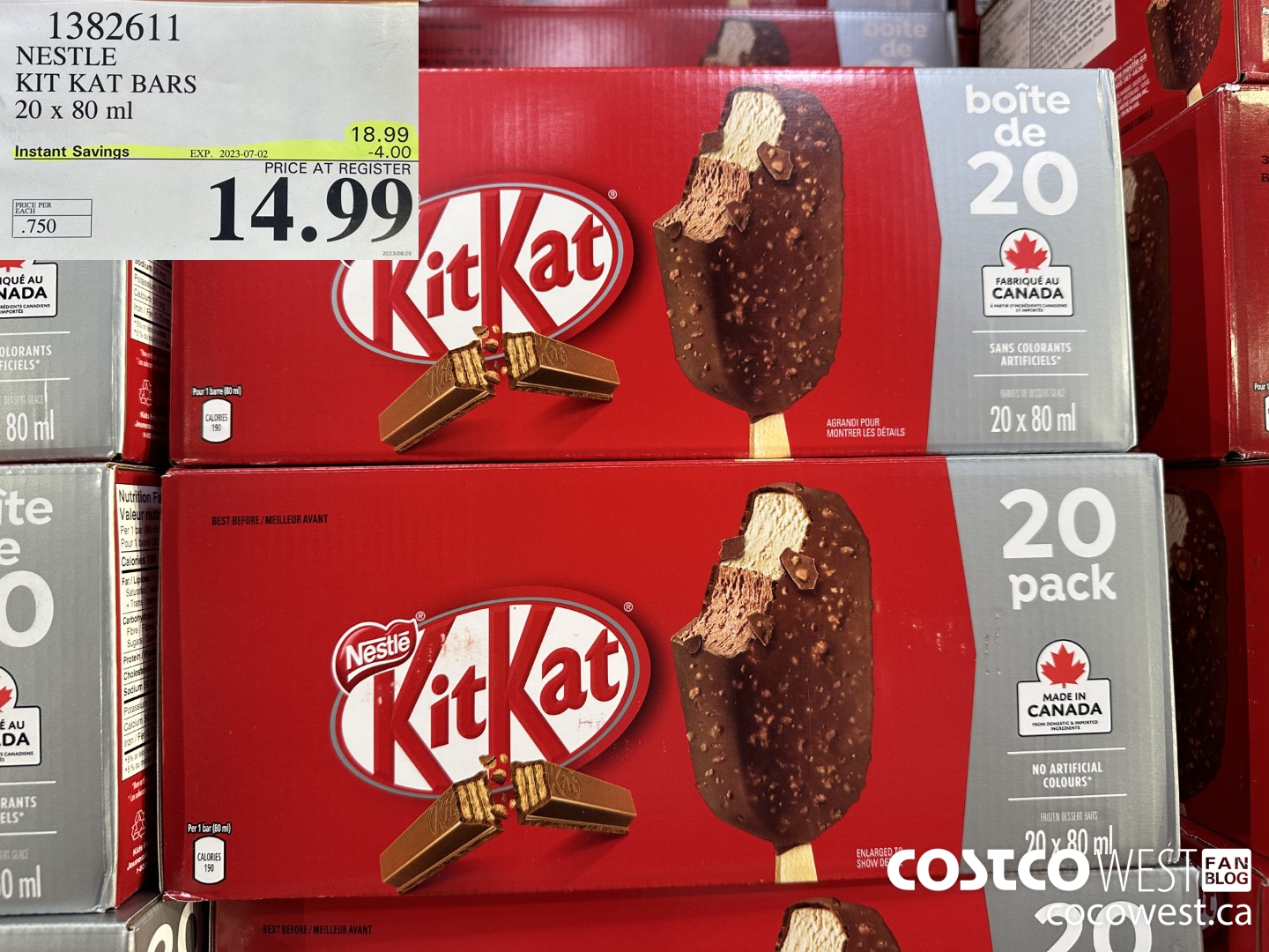 1382611 NESTLE KIT KAT BARS 20 x 80 ml ($4.00 INSTANT SAVINGS EXPIRES ON 2023-07-02) $14.99