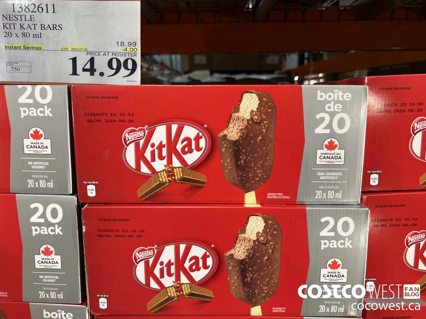 1382611 NESTLE KIT KAT BARS 20 x 80 ml ($4.00 INSTANT SAVINGS EXPIRES ON 2023-07-02) $14.99