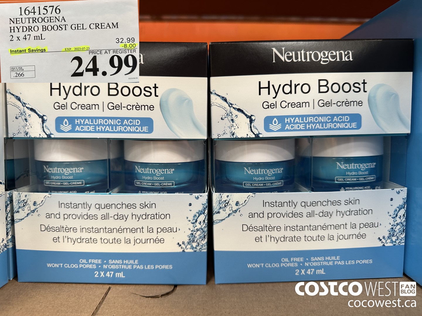 1641576 NEUTROGENA HYDRO BOOST GEL CREAM 2 X 47 ML ($8.00 INSTANT SAVINGS EXPIRES ON 2023-07-23) $24.99