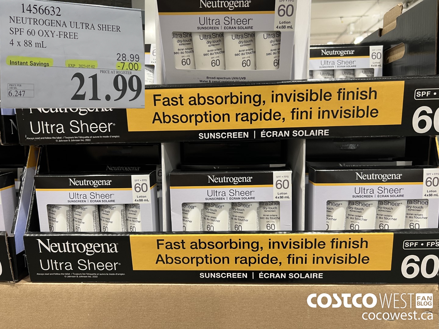 1456632 NEUTROGENA ULTRA SHEER SPF 60 OXY-FREE 4 x 88 mL ($7.00 INSTANT SAVINGS EXPIRES ON 2023-07-02) $21.99