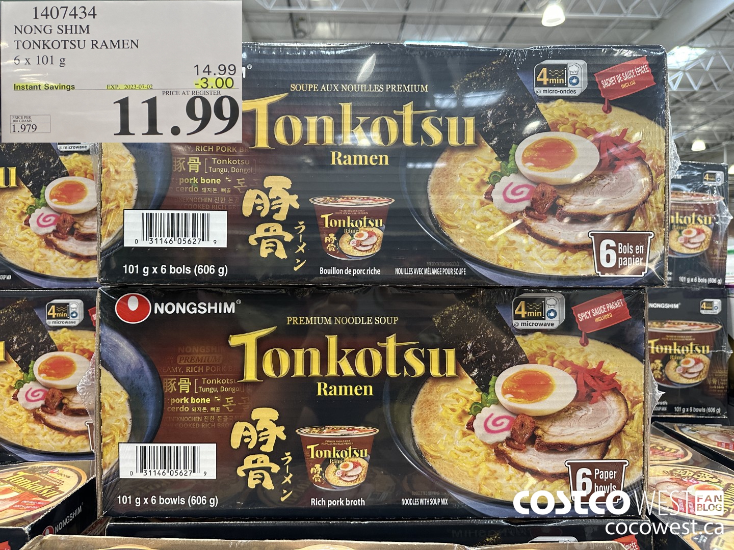 1407434 NONG SHIM TONKOTSU RAMEN 6 x 101 g ($3.00 INSTANT SAVINGS EXPIRES ON 2023-07-02) $11.99
