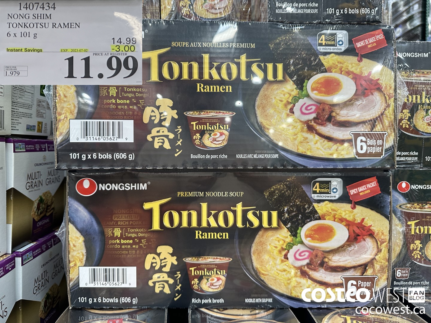 1407434 NONG SHIM TONKOTSU RAMEN 6 x 101 g ($3.00 INSTANT SAVINGS EXPIRES ON 2023-07-02) $11.99
