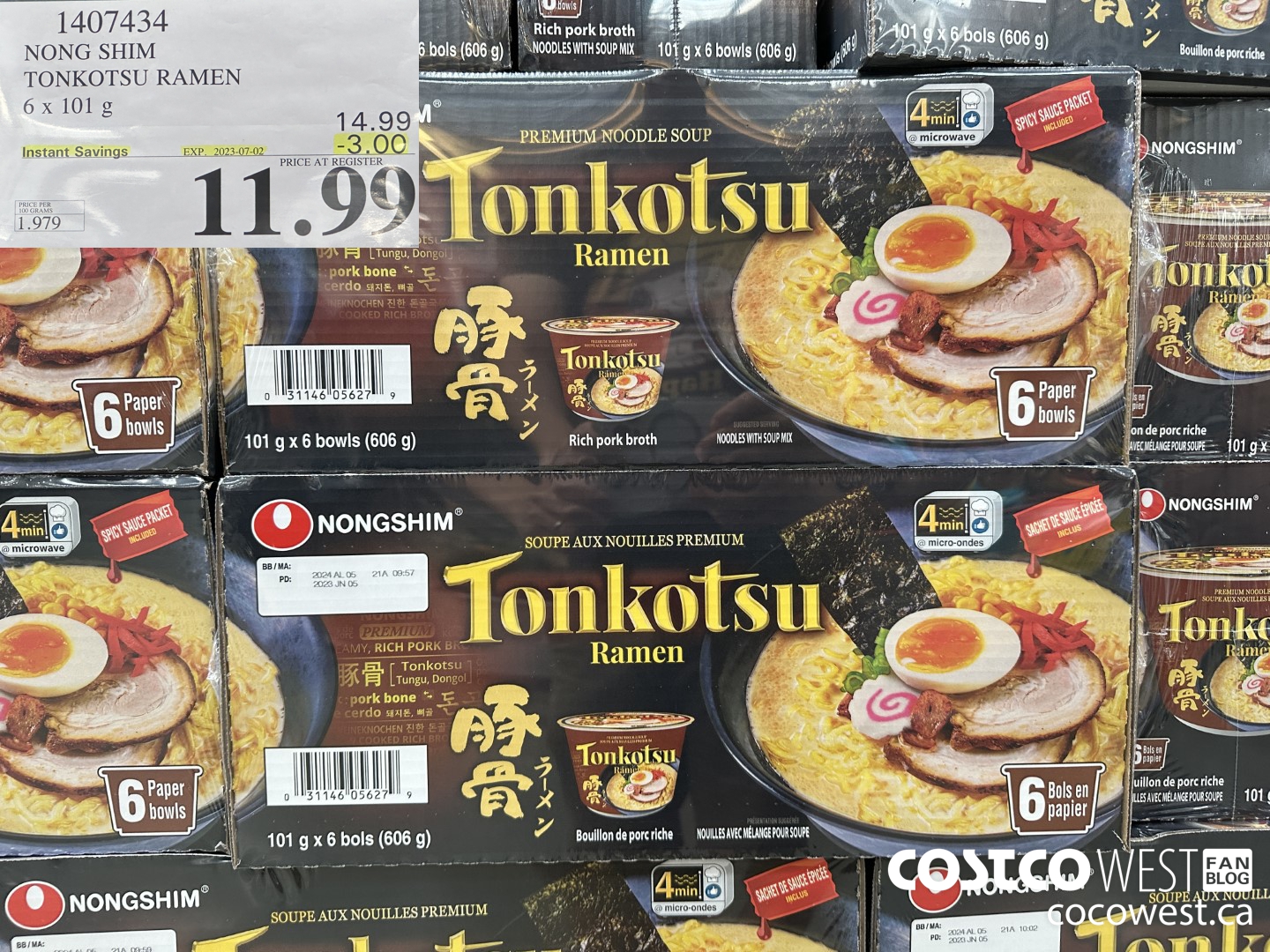 1407434 NONG SHIM TONKOTSU RAMEN 6 x 101 g ($3.00 INSTANT SAVINGS EXPIRES ON 2023-07-02) $11.99