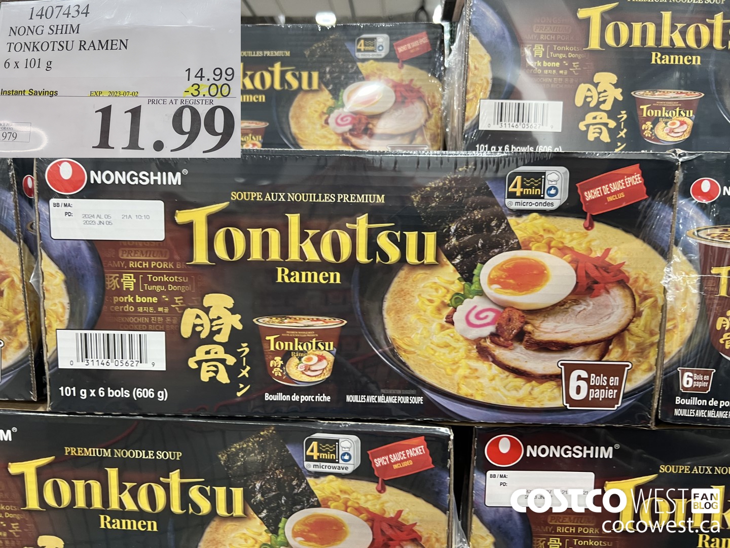 1407434 NONG SHIM TONKOTSU RAMEN 6 x 101 g ($3.00 INSTANT SAVINGS EXPIRES ON 2023-07-02) $11.99