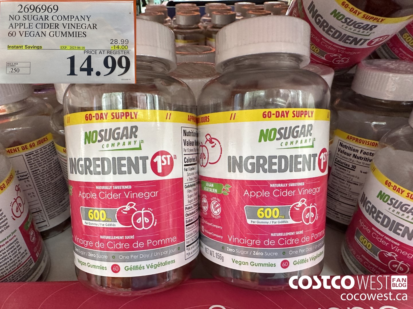 2696969 NO SUGAR COMPANY APPLE CIDER VINEGAR 60 VEGAN GUMMIES ($14.00 INSTANT SAVINGS EXPIRES ON 2023-06-18) $14.99