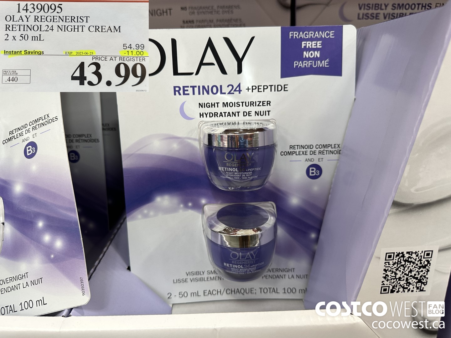 1439095 OLAY REGENERIST RETINOL24 NIGHT CREAM 2 x 50 mL ($11.00 INSTANT SAVINGS EXPIRES ON 2023-06-25) $43.99