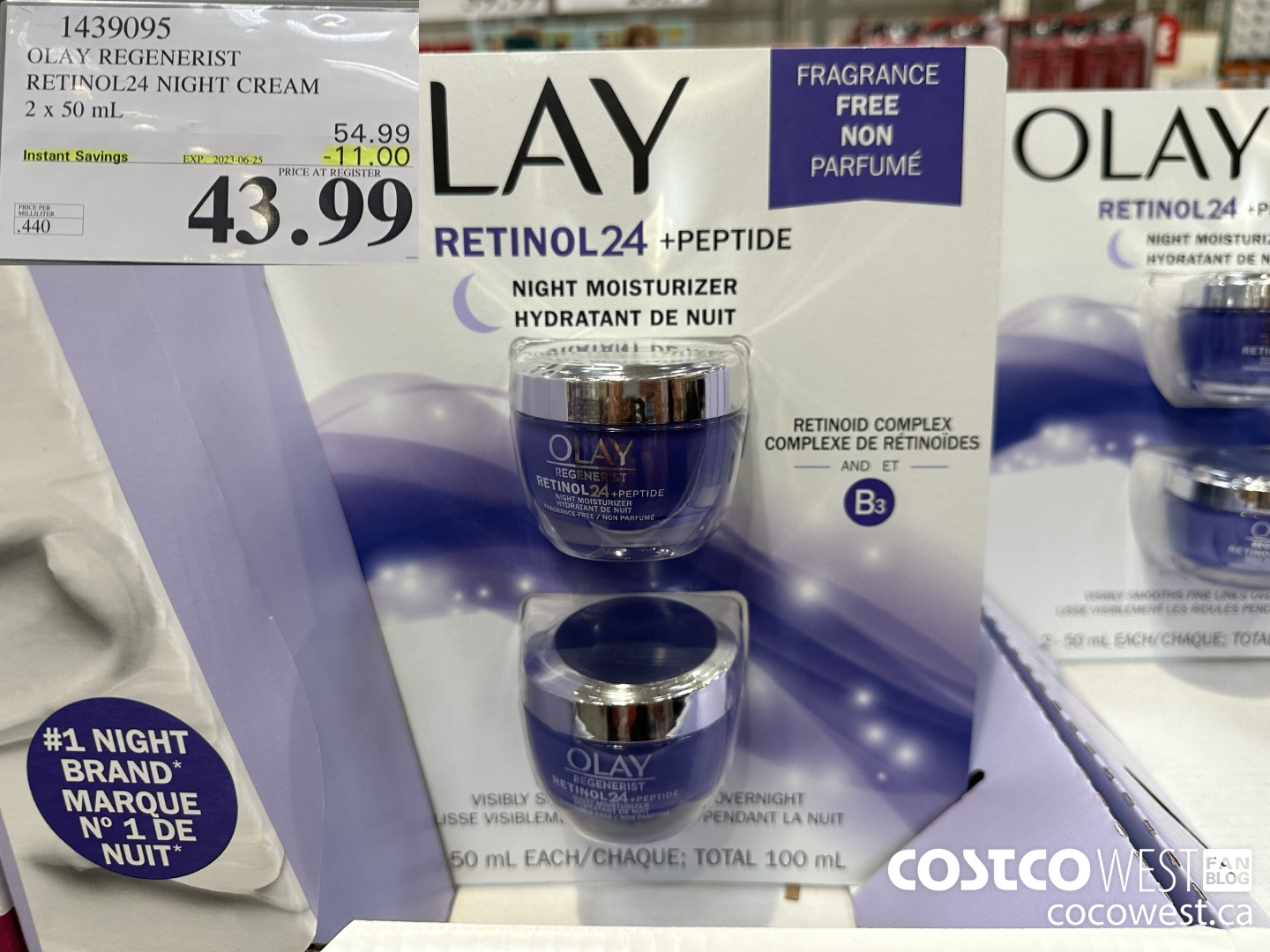 1439095 OLAY REGENERIST RETINOL24 NIGHT CREAM 2 x 50 mL ($11.00 INSTANT SAVINGS EXPIRES ON 2023-06-25) $43.99
