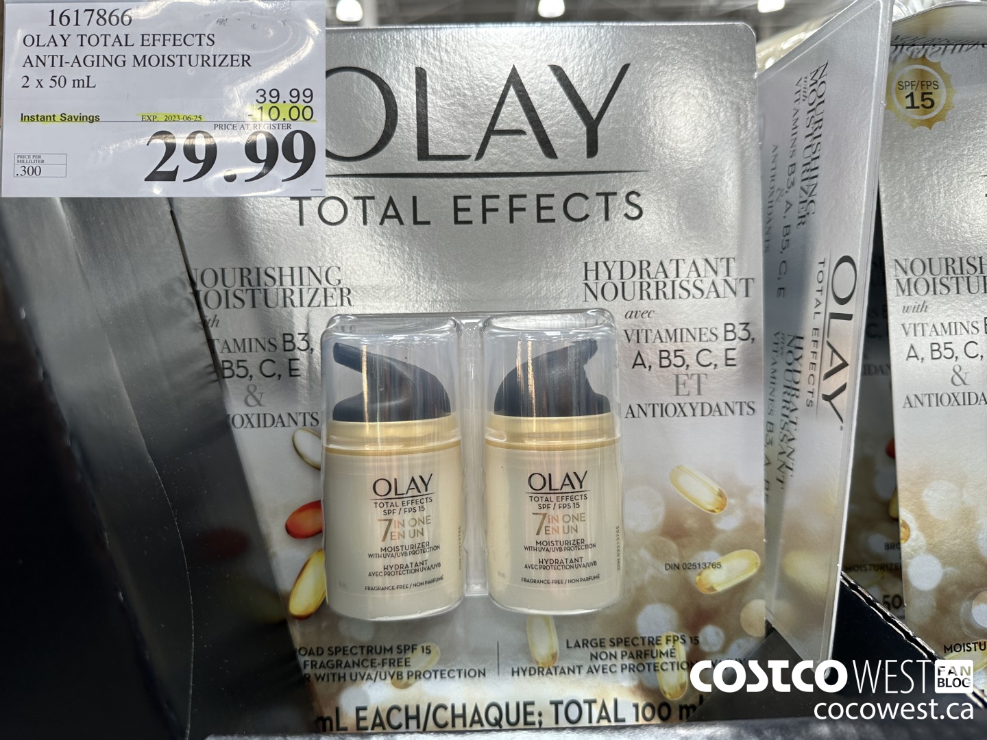 1617866 OLAY TOTAL EFFECTS ANTI-AGING MOISTURIZER 2 X 50 ML ($10.00 INSTANT SAVINGS EXPIRES ON 2023-06-25) $29.99