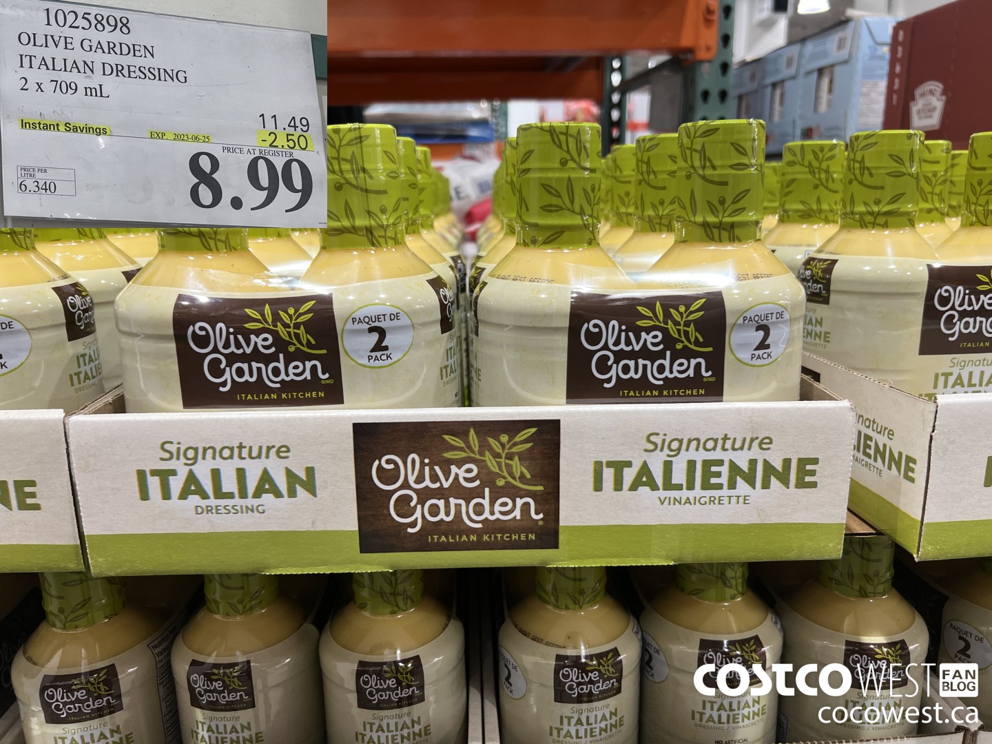 1025898 OLIVE GARDEN ITALIAN DRESSING 2 X 709 ML ($2.50 INSTANT SAVINGS EXPIRES ON 2023-06-25) $8.99