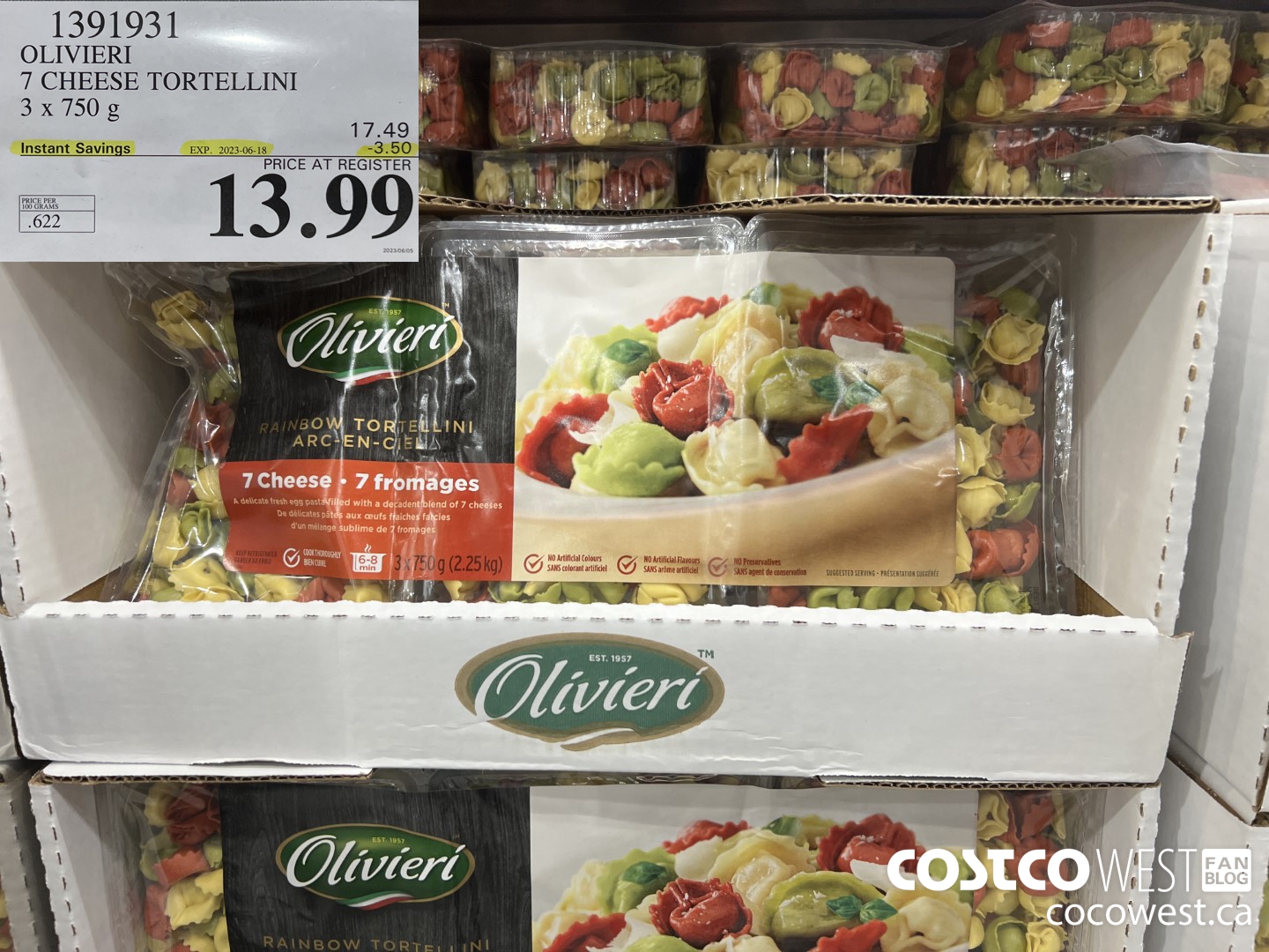 1391931 OLIVIERI 7 CHEESE TORTELLINI 3 x 750 g ($3.50 INSTANT SAVINGS EXPIRES ON 2023-06-18) $13.99