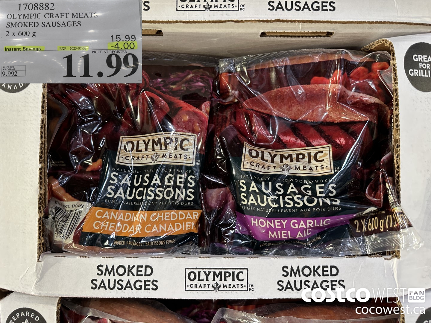 1708882 OLYMPIC CRAFT MEATS SMOKED SAUSAGES 2 X 600G ($4.00 INSTANT SAVINGS EXPIRES ON 2023-07-02) $11.99