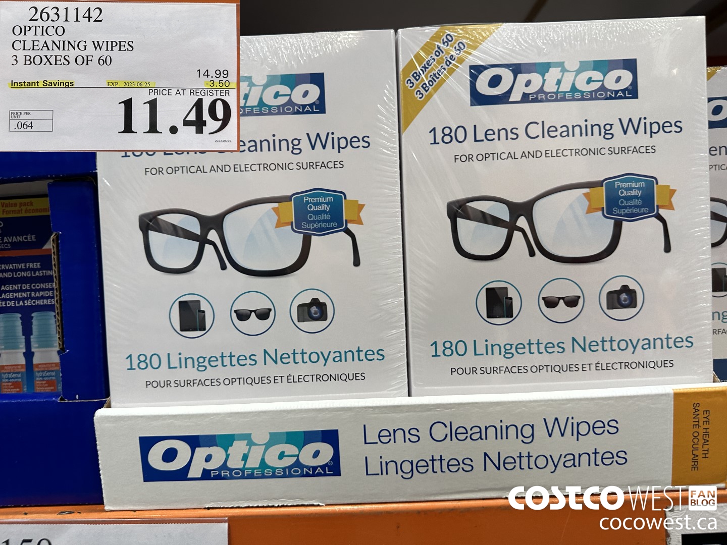 2631142 OPTICO CLEANING WIPES 3 BOXES OF 60 ($3.50 INSTANT SAVINGS EXPIRES ON 2023-06-25) $11.49