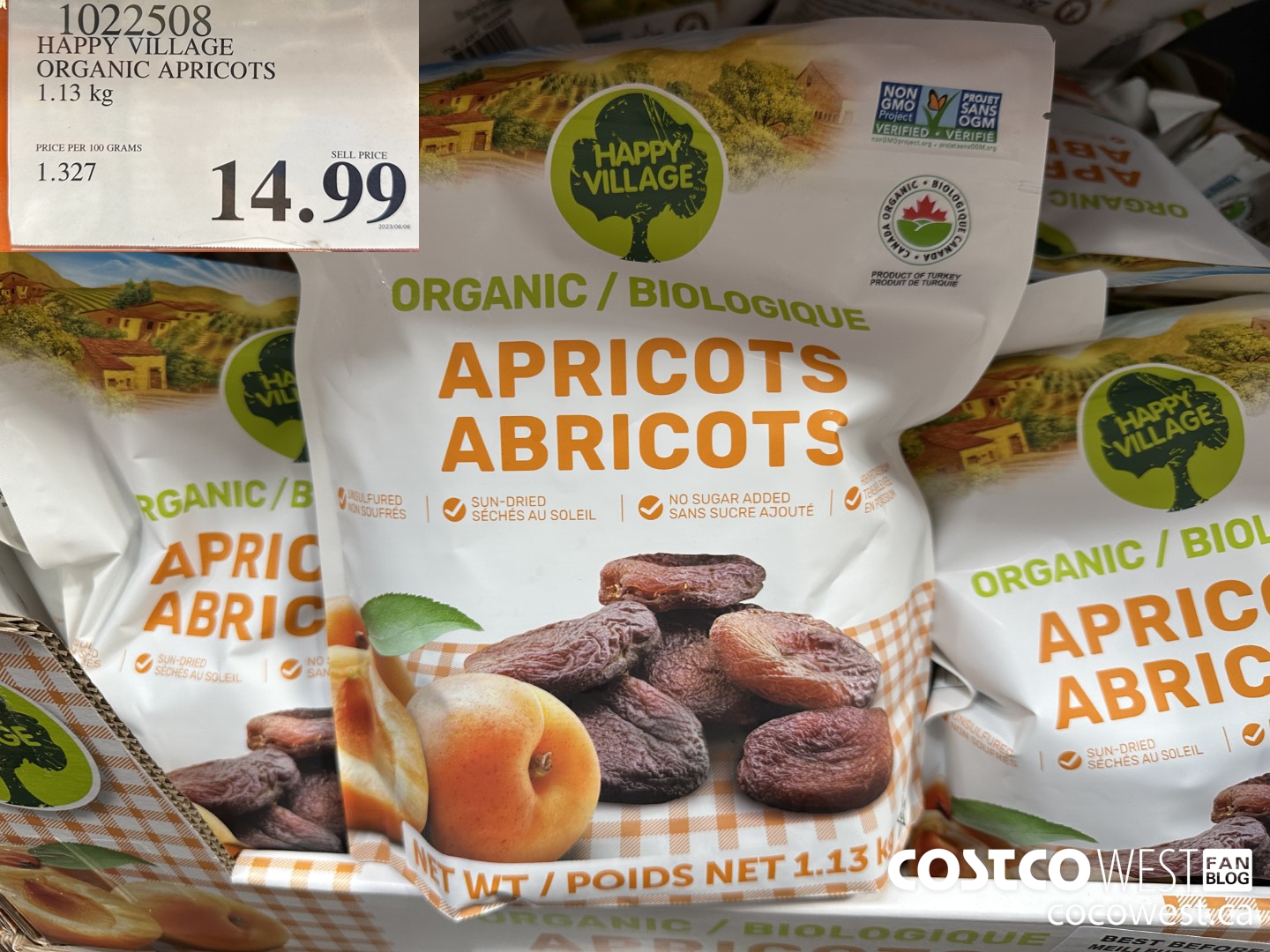 1022508 ORGANIC HAPPY VILLAGE DRIED APRICOTS 1.13KG $14.99