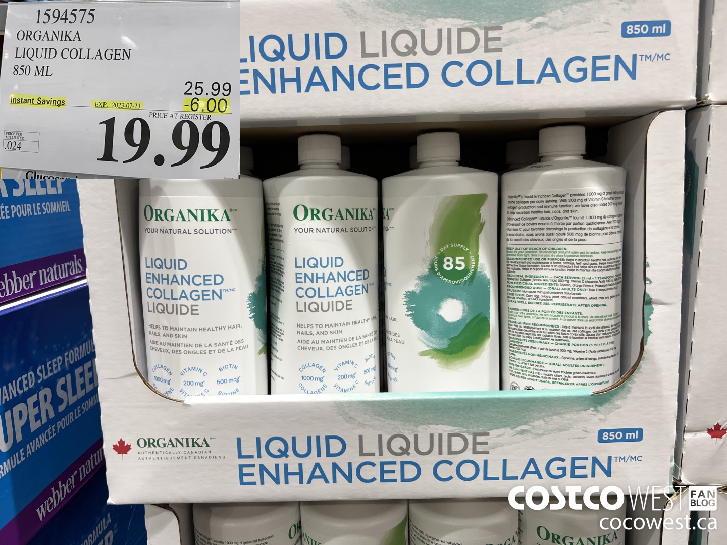 1594575 ORGANIKA LIQUID COLLAGEN 850 ML ($6.00 INSTANT SAVINGS EXPIRES ON 2023-07-23) $19.99